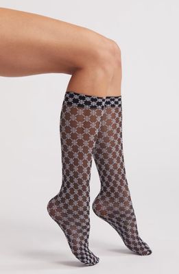 Oroblu Floral Sheer Knee High Socks in Black 