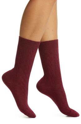 Oroblu Gwen Cable Knit Wool Blend Crew Socks in Bordeaux 