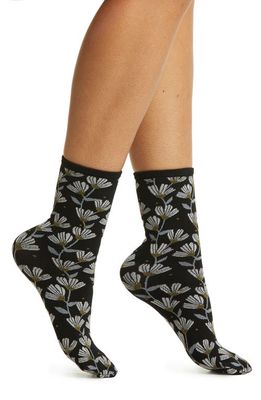 Oroblu In Bloom Floral Crew Socks in Black /Wool