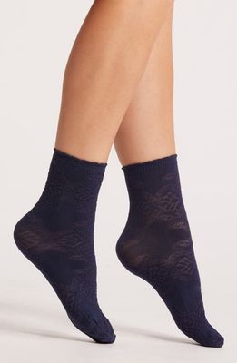 Oroblu Jacquard Lace Quarter Socks in Blue 