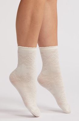 Oroblu Jacquard Lace Quarter Socks in Ivory 