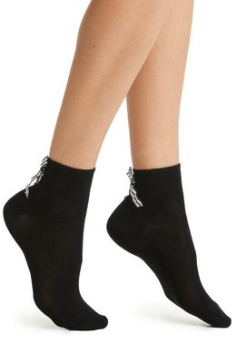 Oroblu Stripe Bow Ankle Socks in Black /White