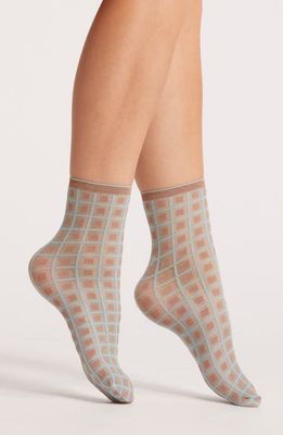 Oroblu Twins Assorted 2-Pack Check Crew Socks in Aqua 