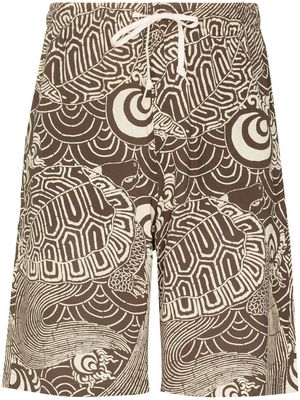 Orslow turtle-print drawstring bermuda shorts - Brown