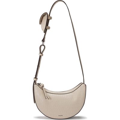 Oryany Rookie Crescent Croc Embossed Leather Crossbody Bag in Cream 