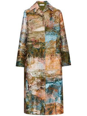 Oscar de la Renta abstract-pattern print notched-collar coat - Neutrals