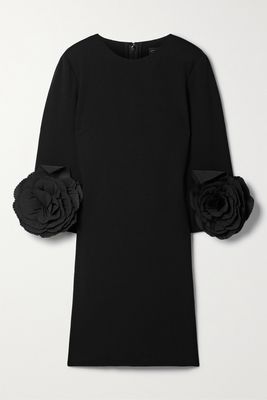 Oscar de la Renta - Appliquéd Silk-trimmed Wool-blend Jersey Mini Dress - Black