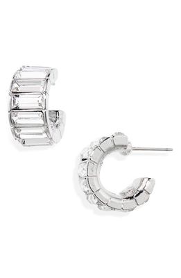 Oscar de la Renta Baguette Crystal Huggie Hoop Earrings in Silver