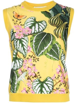 Oscar de la Renta botanical-print knitted vest - Yellow