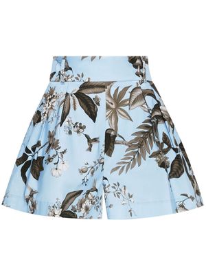 Oscar de la Renta botanical-print pleated shorts - Blue