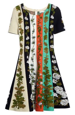 Oscar de la Renta Botanical Stripe Jacquard Fit & Flare Dress in Sage Multi