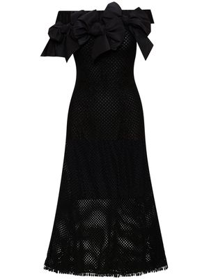 Oscar de la Renta bow-detail open-knit midi dress - Black