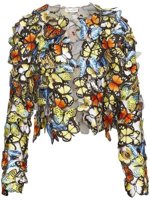 Oscar de la Renta butterfly-appliqué cropped jacket - Multicolour