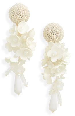 Oscar de la Renta Cascading Bouquet Clip-On Drop Earrings in White