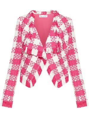 Oscar de la Renta check-print woven open-front jacket - Pink