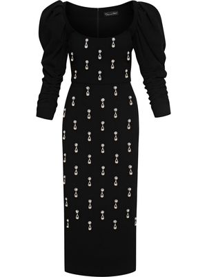 Oscar de la Renta crystal-embellished puff-sleeve midi dress - Black