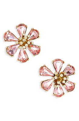 Oscar de la Renta Crystal Flower Button Earrings in Rose Multi