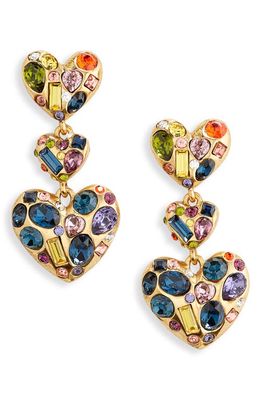 Oscar de la Renta Crystal Heart Drop Earrings in Rainbow