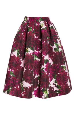 Oscar de la Renta Dahlia Print Faille Skirt in Burgundy/Pink