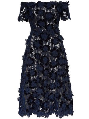 Oscar de la Renta floral appliqué off-shoulder dress - Blue