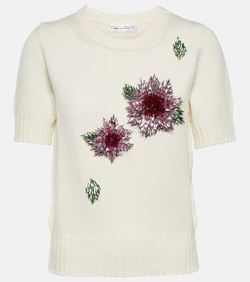 Oscar de la Renta Floral-appliqué wool T-shirt