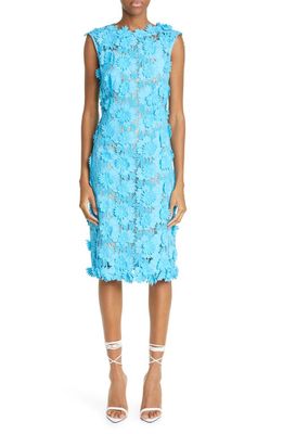 Oscar de la Renta Floral Cotton Guipure Lace Dress in Sky Blue