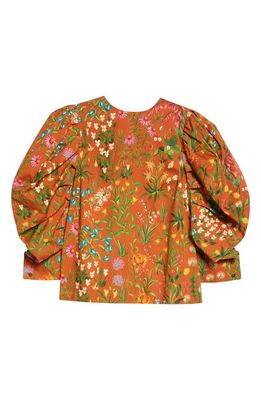 Oscar de la Renta Floral Cotton Knit Top in Rust Multi