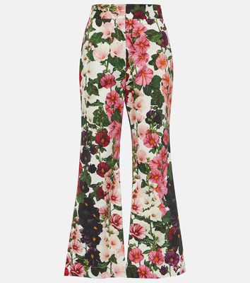 Oscar de la Renta Floral cropped cotton-blend flared pants