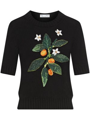 OSCAR DE LA RENTA floral-embroidered knitted top - Black