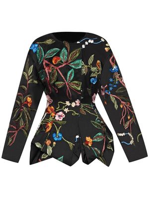 Oscar de la Renta floral-embroidered long-sleeve jacket - Black