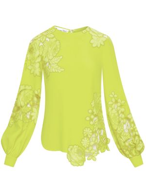 Oscar de la Renta floral-embroidered silk blouse - Yellow
