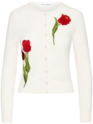 Oscar de la Renta floral-embroidered wool cardigan - White