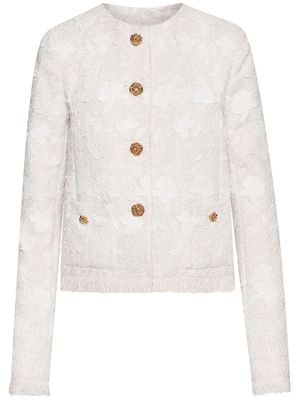 Oscar de la Renta floral-embroidery tweed jacket - Neutrals