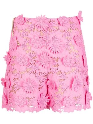 Oscar de la Renta floral-lace high-waisted shorts - Pink