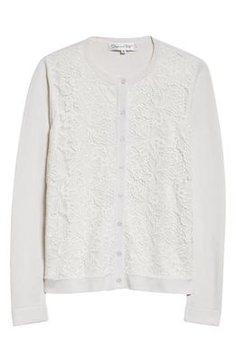 Oscar de la Renta Floral Lace Panel Silk Blend Cardigan in White
