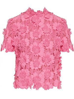 Oscar de la Renta floral lace short-sleeve blouse - Pink