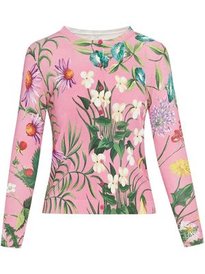Oscar de la Renta floral-print buttoned cardigan - Pink
