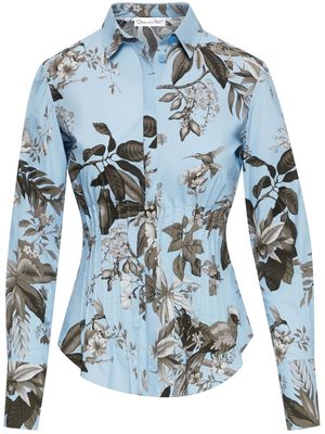 Oscar de la Renta floral-print pleat-detail shirt - Blue