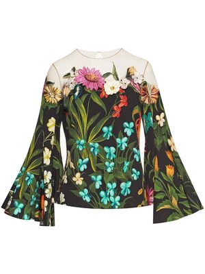 Oscar de la Renta floral-print sheer blouse - Black