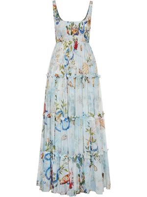 Oscar de la Renta floral-print silk tiered dress - Blue