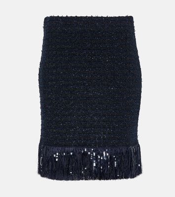 Oscar de la Renta Fringed tweed miniskirt