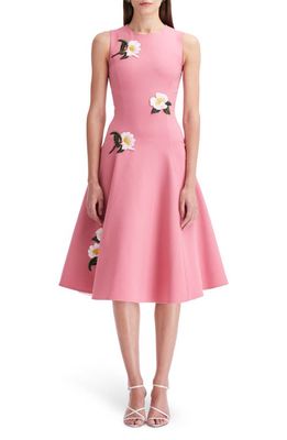 Oscar de la Renta Gardenia Appliqué Sleeveless Fit & Flare Dress in Dark Rose