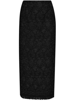 Oscar de la Renta gardenia embroidered tweed pencil skirt - Black