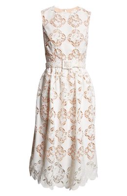 Oscar de la Renta Gardenia Embroidery Sleeveless Dress in White