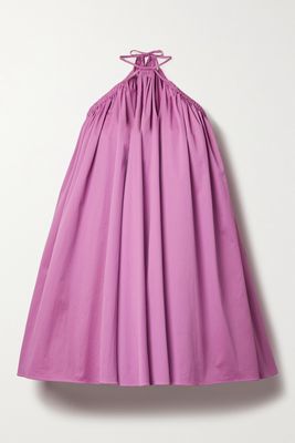 Oscar de la Renta - Gathered Cotton-blend Twill Mini Dress - Purple
