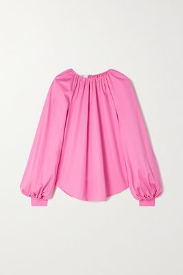 Oscar de la Renta - Gathered Cotton-blend Twill Top - Pink