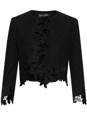 Oscar de la Renta guipure-lace velvet cropped jacket - Black