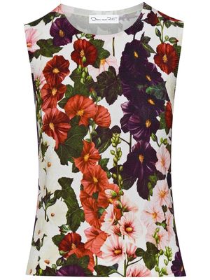 Oscar de la Renta Hollyhocks floral-print sleeveless top - Multicolour