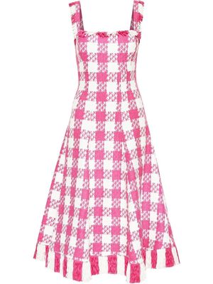 Oscar de la Renta houndstooth square-neck dress - Pink