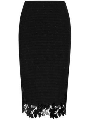 Oscar de la Renta lace-appliqué tweed pencil skirt - Black